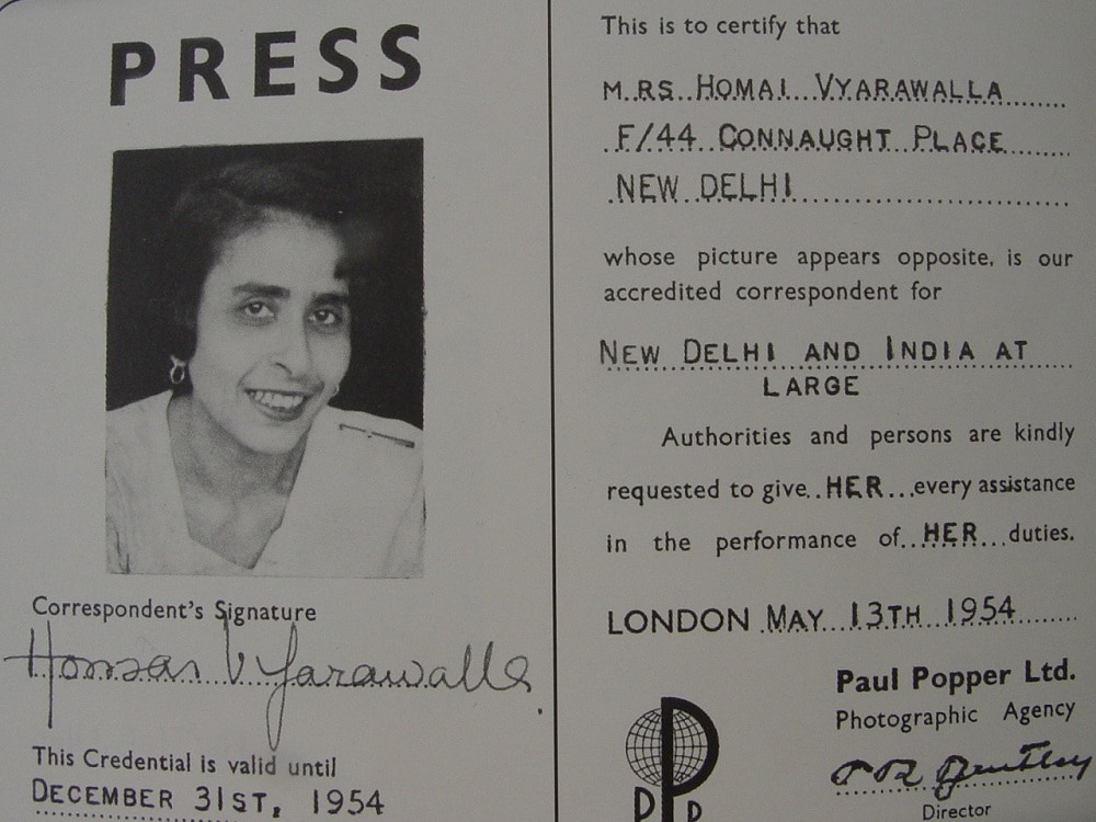 Homai Vyarawalla’s Press card issued in 1954 by Paul Popper Photography Agency.
