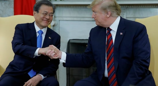 Trump, in talks with South Korea's Moon Jae-in, says sanctions on North Korea to stay in place