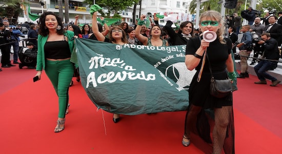 72nd Cannes Film Festival - Screening of the documentary film &quot;Que Sea Ley&quot; (Let it be law) presented as part of special screenings - Cannes, France, May 18, 2019. Protesters demonstrate against the rejection of the law legalizing abortion in Argentina. REUTERS/Eric Gaillard