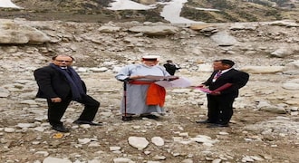 Kedarnath: Prime Minister Narendra Modi inspects reconstruction work on his arrival at Kedarnath, for this two day pilgrimage to Himalayan shrines, in Rudraprayag district, Saturday, May 18, 2019. PM Modi will visit Badrinath on Sunday. (PTI Photo)(PTI5_18_2019_000037B)