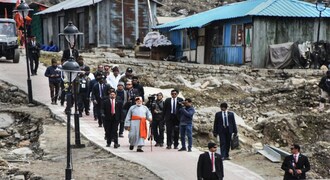 Kedarnath: Prime Minister Narendra Modi arrives at Kedarnath, for this two day pilgrimage to Himalayan shrines, in Rudraprayag district, Saturday, May 18, 2019. PM Modi will visit Badrinath on Sunday. (PTI Photo)(PTI5_18_2019_000062B)