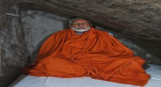 Kedarnath: Prime Minister Narendra Modi meditating in a holy cave near Kedarnath Temple, during his two-day pilgrimage to Himalayan shrines, in Rudraprayag district, Saturday, May 18, 2019. PM Modi will visit Badrinath on Sunday. (PTI Photo)(PTI5_18_2019_000145B)