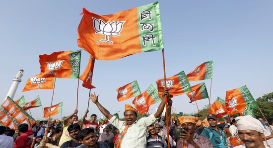 Assembly election results: BJP supporters celebrate as vote count progresses across five states