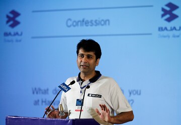 Rajiv Bajaj, managing director of Indian motorcycle manufacturer Bajaj Auto Ltd, speaks during the 40th National Management Convention organised by All India Management Association in New Delhi