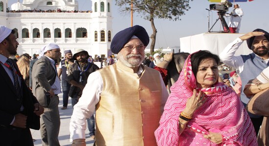 Union Cabinet minister Dr Hardeep Puri and his wife at the shrine while they came as pilgrims