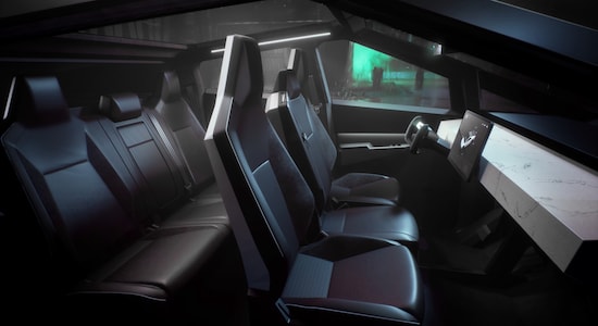 Tesla Cybertruck can seat six comfortably with additional storage under the second-row seats. Complete with an advanced 17” touchscreen with an all-new customized user interface.