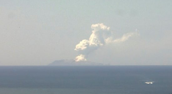 Smoke bellows from Whakaari, also known as White Island, volcano as it erupts in New Zealand, December 9, 2019, in this image obtained via social media. GNS Science via REUTERS