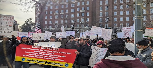 Indian-Americans protest against CAA, NRC in front of Gandhi statue in Washington
