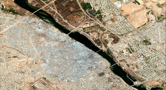 This July 2017 image shows the Old City of Mosul, Iraq, after a punishing nine-month battle to oust Islamic State militants. The Islamic State group emerged in 2014 during chaotic conflicts in Syria and Iraq. The militants seized towns and cities, quickly gaining control of one-third of both countries. IS created what no other extremist group had before: a so-called Islamic caliphate, with the Syrian city of Raqqa as its capital. In response to the threat, a military campaign by a US-led international coalition slowly chipped away at the group’s territory. (Satellite image ©2019 Maxar Technologies via AP)