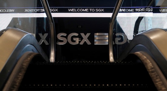 An SGX sign is pictured at Singapore Stock Exchange