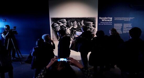 People attend the preview of "Rendering Witness" exhibition at the Museum of Jewish Heritage in the Manhattan borough of New York City, New York, U.S., January 15, 2020. REUTERS/Carlo Allegri People attend the preview of "Rendering Witness" exhibition at the Museum of Jewish Heritage in the Manhattan borough of New York City, New York, U.S., January 15, 2020. REUTERS/Carlo Allegri