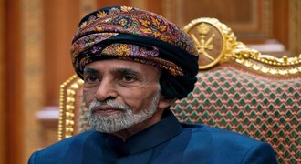 FILE - In this Jan. 14, 2019 file photo, Sultan Qaboos bin Said of Oman sits during a meeting with Secretary of State Mike Pompeo at the Beit Al Baraka Royal Palace in Muscat, Oman. Oman's 79-year-old ruler Sultan Qaboos bin Said is in &quot;stable condition&quot; and is following a doctor-prescribed medical treatment, the nation's royal court announced Tuesday, Dec. 31, 2019, amid days of worried speculation about his health. (Andrew Caballero-Reynolds/Pool Photo via AP, File)