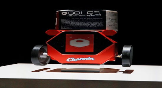 The Charmin RollBot is on display during a Procter &amp; Gamble news conference before CES International, Sunday, Jan. 5, 2020, in Las Vegas. (AP Photo/John Locher)