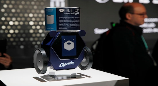 The Charmin RollBot is on display during a Procter &amp; Gamble news conference before CES International, Sunday, Jan. 5, 2020, in Las Vegas. (AP Photo/John Locher)