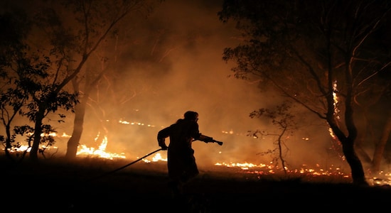 A firefighter from a local brigade works to extinguish flames after a bushfire burnt through the area in Bredbo, New South Wales, Australia, February 2, 2020.  REUTERS/Loren Elliott