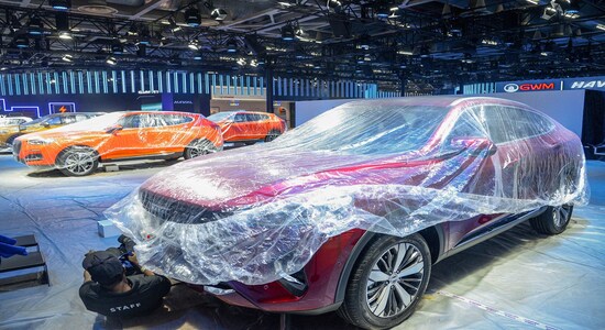 Greater Noida: A view of the cars set to be displayed during the Auto Expo 2020, at Greater Noida, Tuesday, Jan. 4, 2020. (PTI Photo) (PTI2_4_2020_000219B)