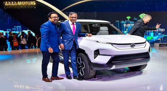 Greater Noida: Tata Sons Chairman N Chandrasekaran (C) unveils the company concept car Sierra, at the Auto Expo 2020 in Greater Noida, Wednesday, Feb. 5, 2020. (PTI Photo/Ravi Choudhary) (PTI2_5_2020_000045B)
