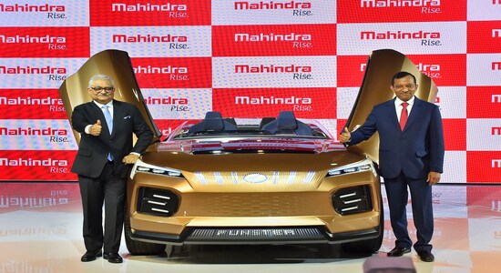 Greater Noida: Mahindra and Mahindra CEO &amp; MD Pawan Goenka (R) unveils the Mahindra Funster EV Concept car at the Auto Expo 2020 in Greater Noida, Wednesday, Feb. 5, 2020. (PTI Photo/Ravi Choudhary) (PTI2_5_2020_000052B)
