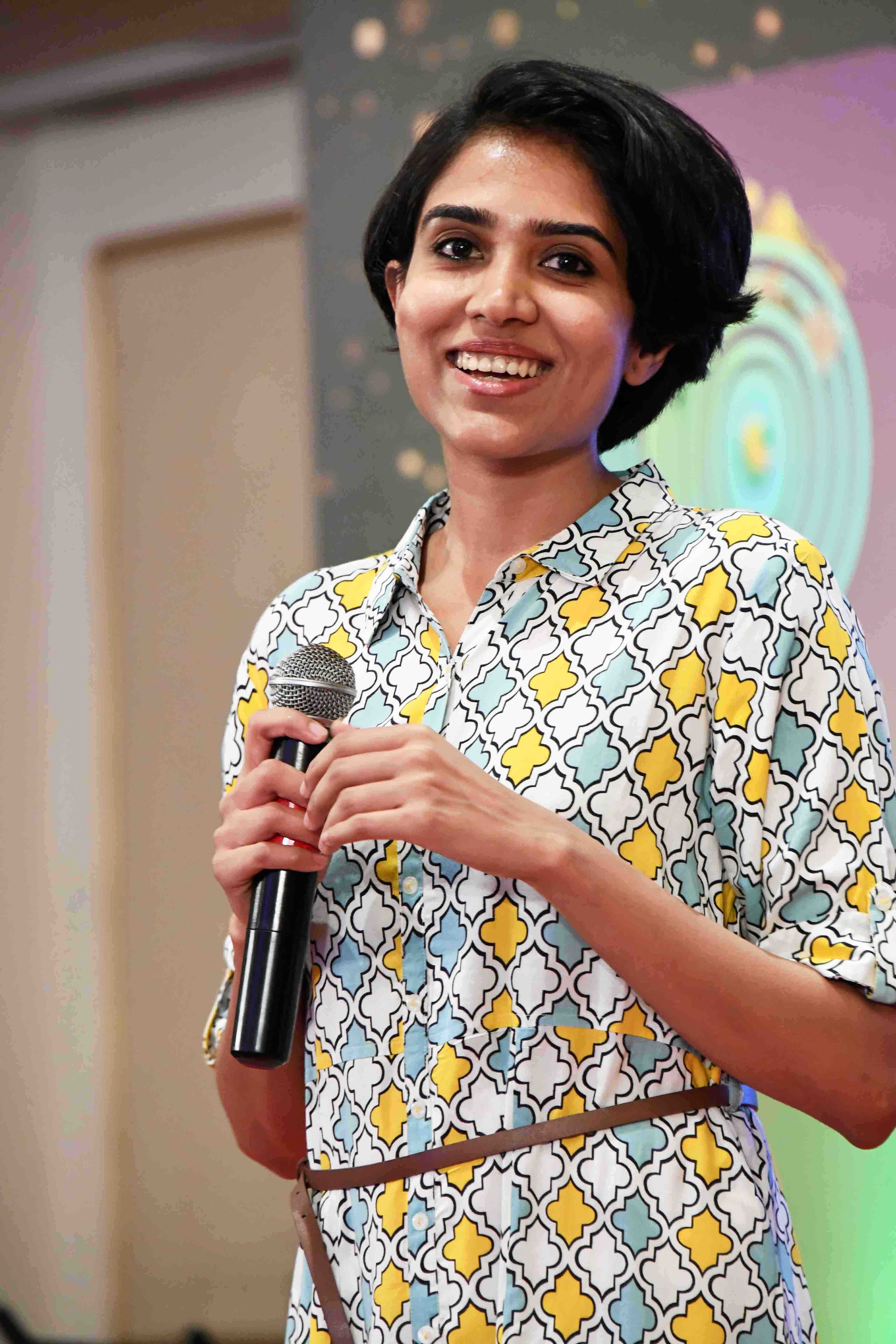 Jyothy Karat giving a talk at an event organised by Mathrubhumi in Kerala.
