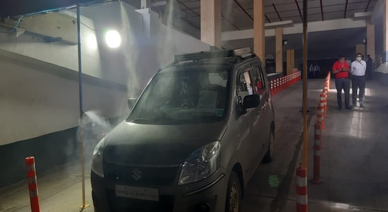 Cars entering a mall will have to go through sanitisation booths installed at the entrance. Cold fogging and manual spraying of disinfectants will be used on cars in order to sanitize their surfaces. Location: Viviana Mall, Thane Image Courtesy: Anurag Tiwari