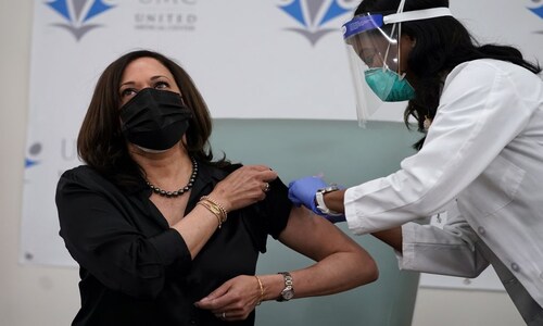 Vice President-elect Kamala Harris receives first dose of Moderna COVID-19 vaccine on camera