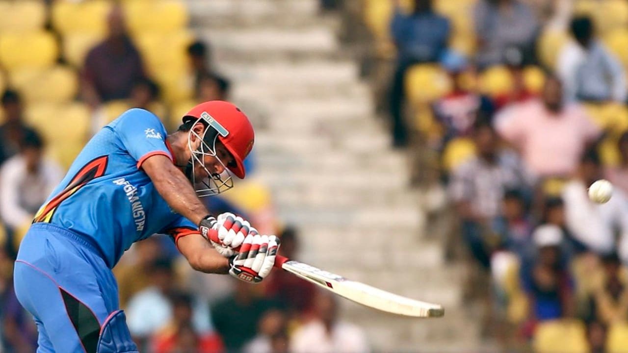 Najibullah Zadran of Afghanistan plays a shot against West Indies during a 2016 World T20 Match (Image: AP)
