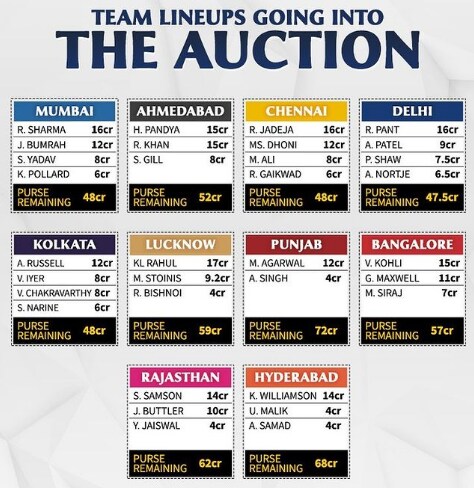 CricTracker India - Here are the remaining purse amounts for each team  leading up to the IPL 2024 auction. | Facebook