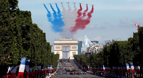 No.5 | Country: France | Total Nuclear Warheads as of 2021: 290 | Per cent of all nuclear warheads in the world: 2.21% | Alpha jets from the French Air Force Patrouille de France fly over the Champs-Elysees avenue (Image: Reuters) No.5 | Country: France | Total Nuclear Warheads as of 2021: 290 | Per cent of all nuclear warheads in the world: 2.21% | Alpha jets from the French Air Force Patrouille de France fly over the Champs-Elysees avenue (Image: Reuters)