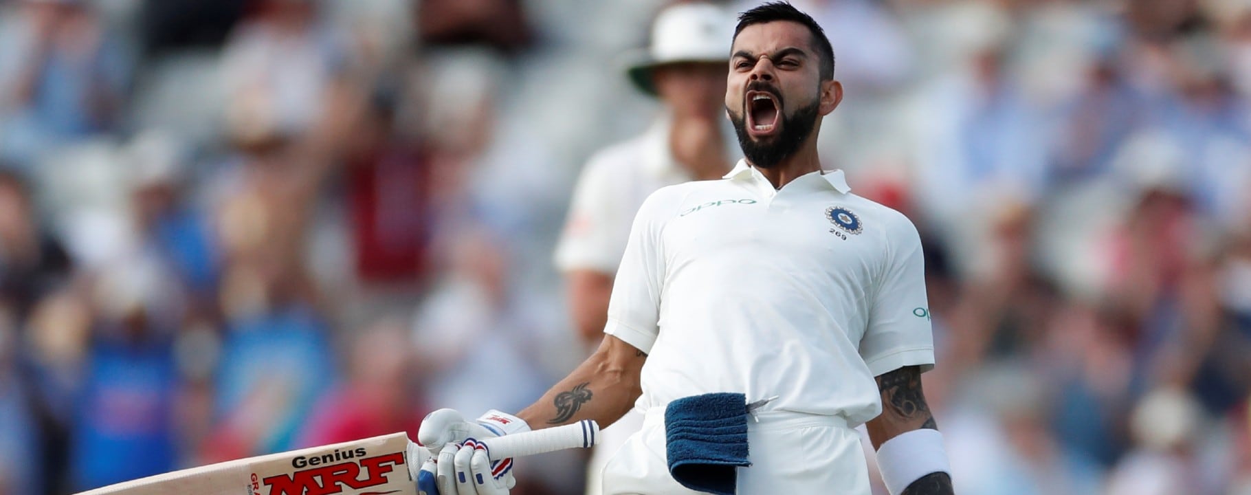 India's Virat Kohli celebrates scoring a century against England in the first Test at , Birmingham (Image: Reuters)