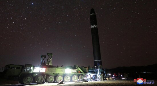 No.9 | Country: North Korea | Total Nuclear Warheads as of 2021: 45 | Per cent of all nuclear warheads in the world: 0.34% | A view of theintercontinental ballistic rocket Hwasong-15Õs test that was successfully launched, in this undated photo released by North Korea's Korean Central News Agency (KCNA) in Pyongyang November 30, 2017 (Image: Reuters) No.9 | Country: North Korea | Total Nuclear Warheads as of 2021: 45 | Per cent of all nuclear warheads in the world: 0.34% | A view of theintercontinental ballistic rocket Hwasong-15Õs test that was successfully launched, in this undated photo released by North Korea's Korean Central News Agency (KCNA) in Pyongyang November 30, 2017 (Image: Reuters)