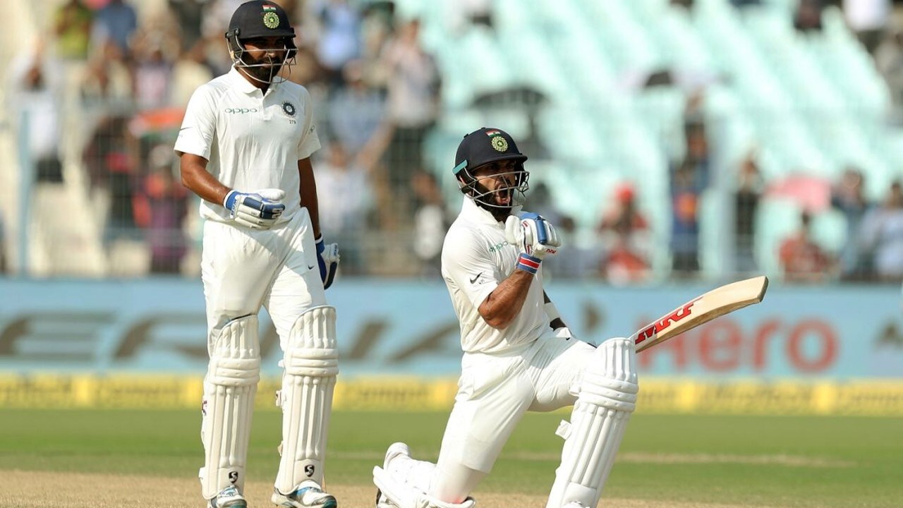 Virat Kohli celebrates his 50th international ton during India's 1st Test against Sri Lanka (Image: BCCI)