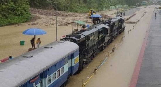 Railway line at Jatinga-Harangajao and Mahur-Phaiding was blocked due to landslides. The ASDMA said that nearly 25,000 people are affected by floods across five districts. (Image: PTI)