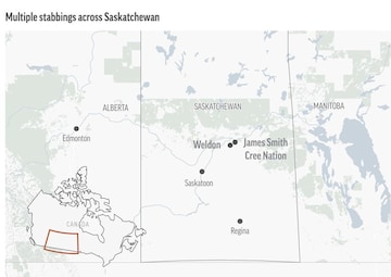 Canadian police say multiple people are dead in 13 locations at two communities in Saskatchewan.