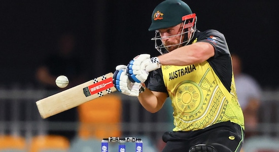 Falling wickets did not deter Australian captain as he kept playing his shots. Finch brough up his fifty in the 15th over. Finch's attacking shots meant that Australia uped the ante in the final phase of the innings. (Image: AP)