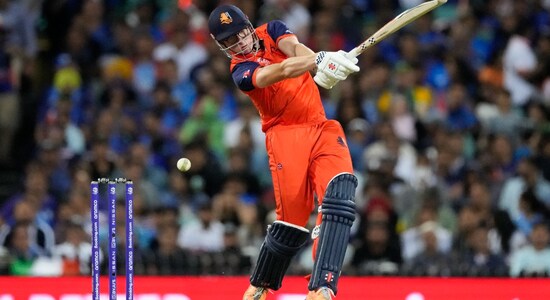 Tim Pringle showed some fight as he top scored for the Netherlands with a score of 20 in 15 balls. Pringle walked back when his wicket was picked by Mohammad Shami. (Image: AP)