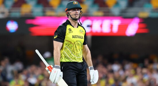 After Warner's departure Mitchell Marsh played a handy cameo of 28 in 22 balls before Barry McCarthy made him his second victim. Australia were 60/2. (Image: AP)