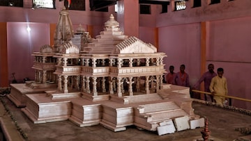 The prototype of the Ram Mandir that is being built in Ayodhya received a bid of Rs 11,85,700 against a starting price of Rs 10,800. (Image: Reuters)