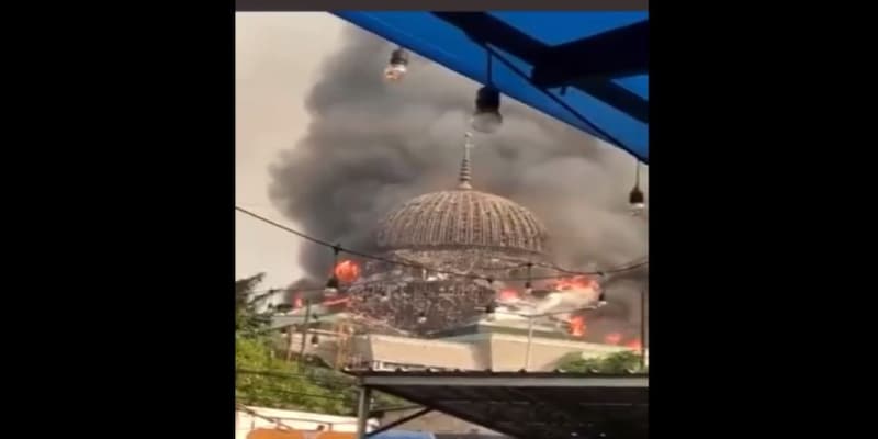 Watch: Giant dome at Jakarta Islamic Centre collapses after fire engulfs mosque