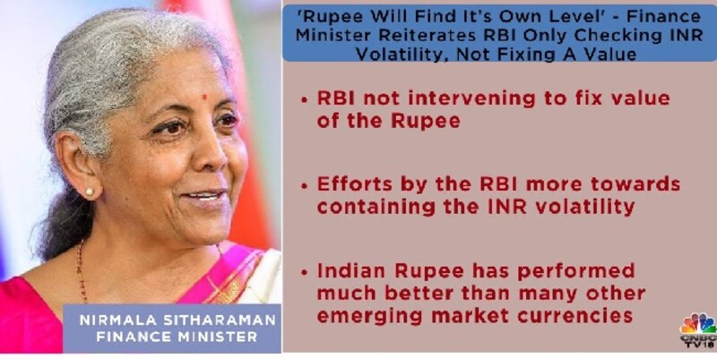 Rupee will find its own level, RBI only checking INR volatility: Nirmala Sitharaman