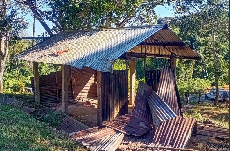 West Karbi Anglong: Remains of a temple after it was vandalized by disbelievers following violence at a disputed border crossing between Assam and Meghalaya that killed six people, in West Karbi Anglong district, on Wednesday, November 23, 2022. (Photo PTI)(