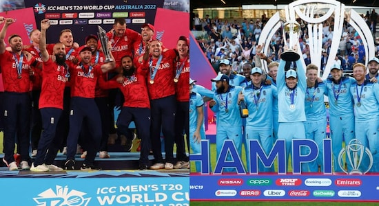 England became the first team to hold the 50-over World Cup trophy and the T20 World Cup trophy simlataneosly. England became the first team to hold the 50-over World Cup trophy and the T20 World Cup trophy simlataneosly.