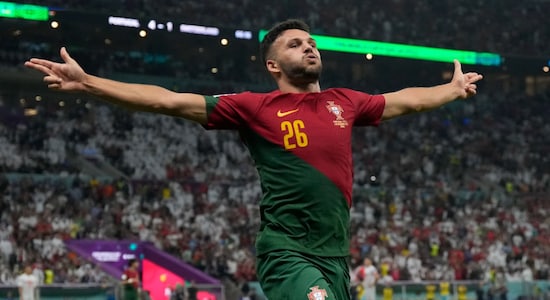 No.2 | Gonçalo Ramos | Team: Portugal | Matches played: 3 | Goals scored: 3 | Assists: 1 | Goals per 90: 3.21 | Goal Conversion: 50% | Shot Accuracy: 83% (Image: AP)