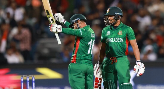 Bangladesh's run chase started in style as opener Litton Das hammered a brisk fifty. Thanks to Das'attacking innings Bangladesh raced to 60/0 in just 6 overs. (Image: AP) Bangladesh's run chase started in style as opener Litton Das hammered a brisk fifty. Thanks to Das'attacking innings Bangladesh raced to 60/0 in just 6 overs. (Image: AP)