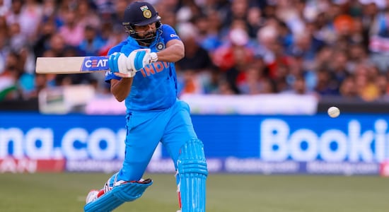 Indian captain Rohit Sharma made a steady 27 in 28 balls and was the second Indian batsman to be dismissed. Chris Jordan got the Indian skipper caught by Sam Curran. India were 56/2 at the fall of Rohit's wicket. (Image: AP)