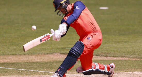 Batting at no.3 Tom Cooper then gave Max ODowd good company and the two batters took the Netherlands close to the 100-run mark. ODowd was the next batsman to be dismissed as spinner Keshav Maharaj got ODowd caught by Kagiso Rabada. The Netherlands were 97/1, (Image: AP)