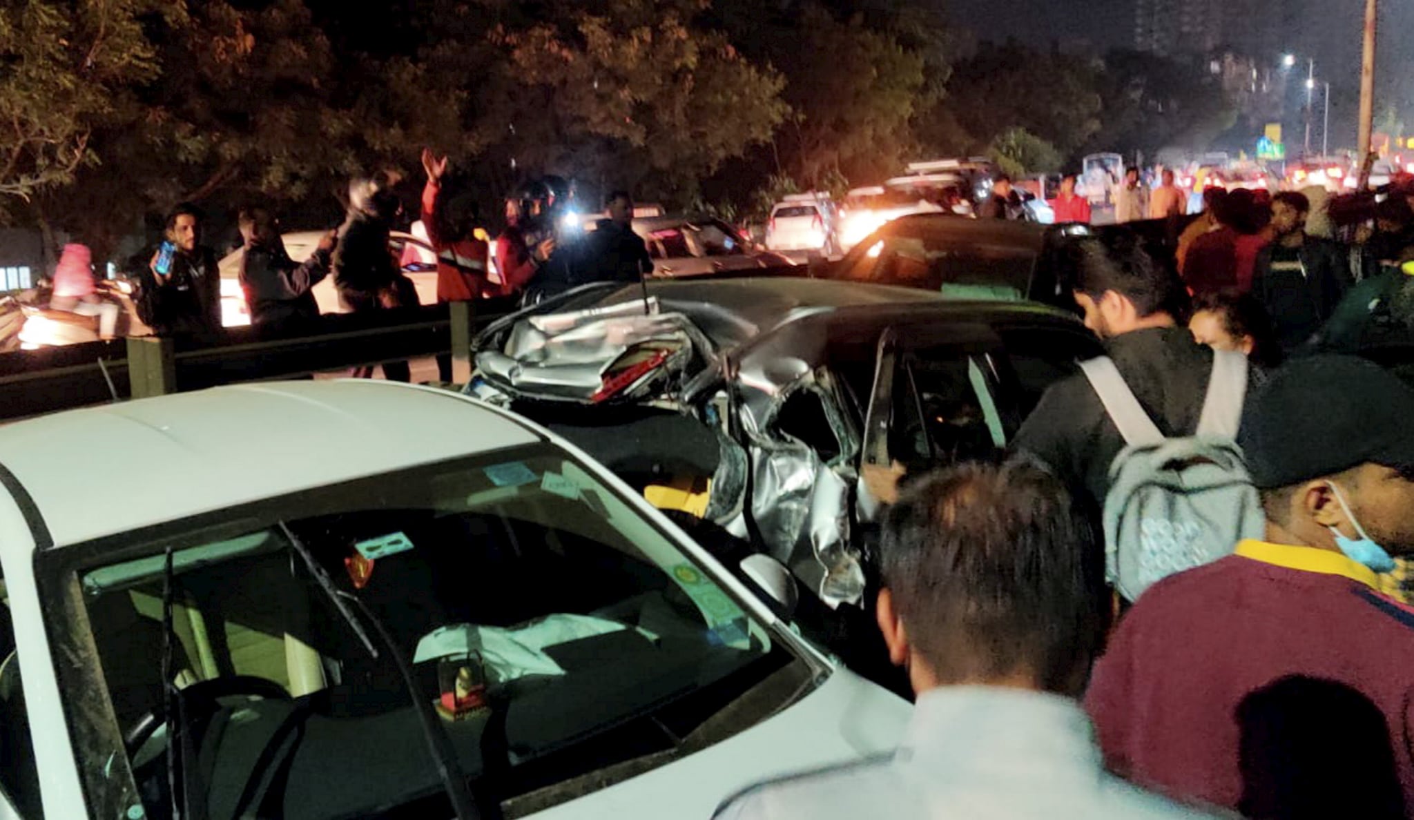 Pune: Damaged vehicles after multiple cars collided in a chain-reaction accident on Pune-Bangalore Highway, in Pune district, Sunday, Nov. 20, 2022. (PTI Photo)(