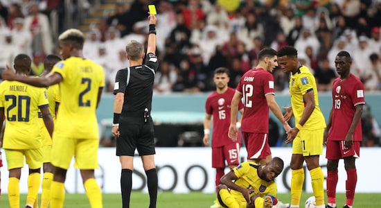 There were a total of six yellow cards shown in the game between Qatar (4) and Ecuador (2) making it the most cards in a World Cup opener since Germany versus Bolivia in 1994 which saw six yellow cards and one red card dished out. (Image: Reuters) 