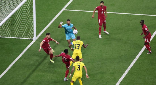 Captain Enner Valencia found the back of the net inside the first three mins but the goal was ruled out after a long check by VAR for off-side. It would’ve been the fastest ever goal scored in a World Cup opening match. (Image: Reuters) 