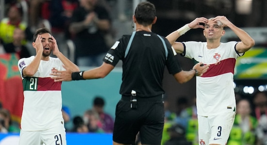 <strong>Portugal's Pepe and Bruno Fernandes blast Argentine referee after team's exit | Portugal players Pepe and Bruno Fernandes lashed out at the Argentine referee Facundo Tello after Portugal's embarassing 0-1 loss at the hands of Morroco in the quarterfinals. Interestingly, the match referee his two assistants and the video assistant referee were all from Argentina. "It's unacceptable for an Argentine referee to referee our game," Pepe said on Portuguese television. Portugal's main complaint was that too little had been in their clash with Morocco, critical of supposed time-wasting by the North African side in the second half. Bruno Fernandes complained that far more injury time should have been added, and that referees from teams still involved in the tournament should not be appointed to matches. <strong>Portugal's Pepe and Bruno Fernandes blast Argentine referee after team's exit | Portugal players Pepe and Bruno Fernandes lashed out at the Argentine referee Facundo Tello after Portugal's embarassing 0-1 loss at the hands of Morroco in the quarterfinals. Interestingly, the match referee his two assistants and the video assistant referee were all from Argentina. "It's unacceptable for an Argentine referee to referee our game," Pepe said on Portuguese television. Portugal's main complaint was that too little had been in their clash with Morocco, critical of supposed time-wasting by the North African side in the second half. Bruno Fernandes complained that far more injury time should have been added, and that referees from teams still involved in the tournament should not be appointed to matches.
