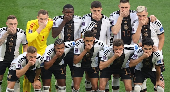 Germany players cover mouths in team photo before match against Japan | The German players protested after FIFA's threat of sanctions over the &quot;OneLove&quot; armband continued.All German players took part in the gesture in front of dozens of photographers on the pitch ahead of kickoff, after world soccer body FIFA had threatened seven European teams with sanctions if they wore the armband symbolizing diversity and tolerance.